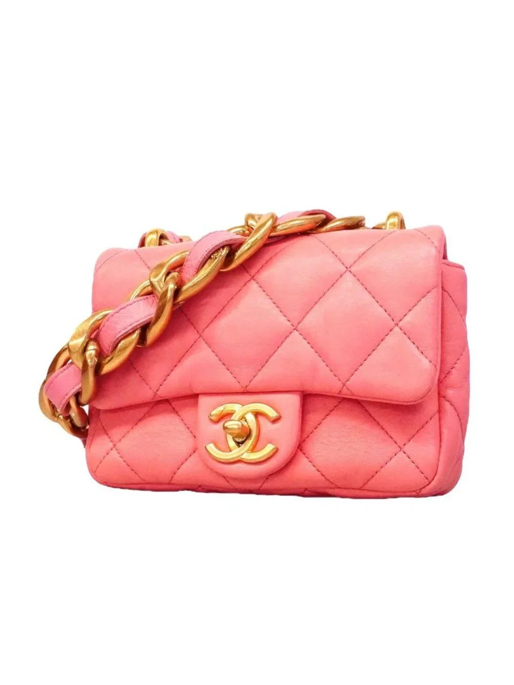 Chanel Shoulder Bag Quilted Lambskin Pink Gold